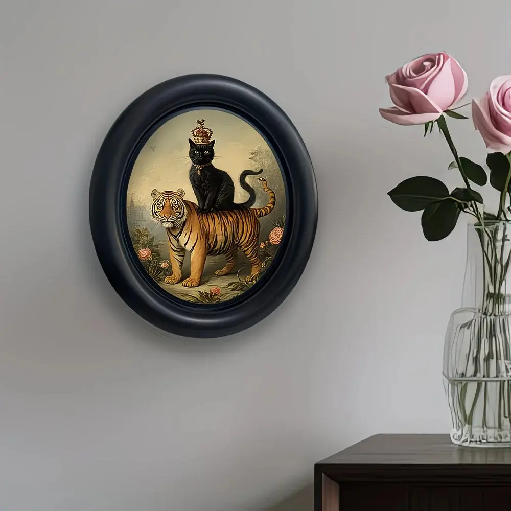 Large Oval Picture Frame, Sturdy Frame, Vintage Victorian Cat & Tiger Design, Handmade Retro Frame, Home Office Decor, Wall Display, Perfect Gift, Vintage Picture Frames, Vintage Photo Frame