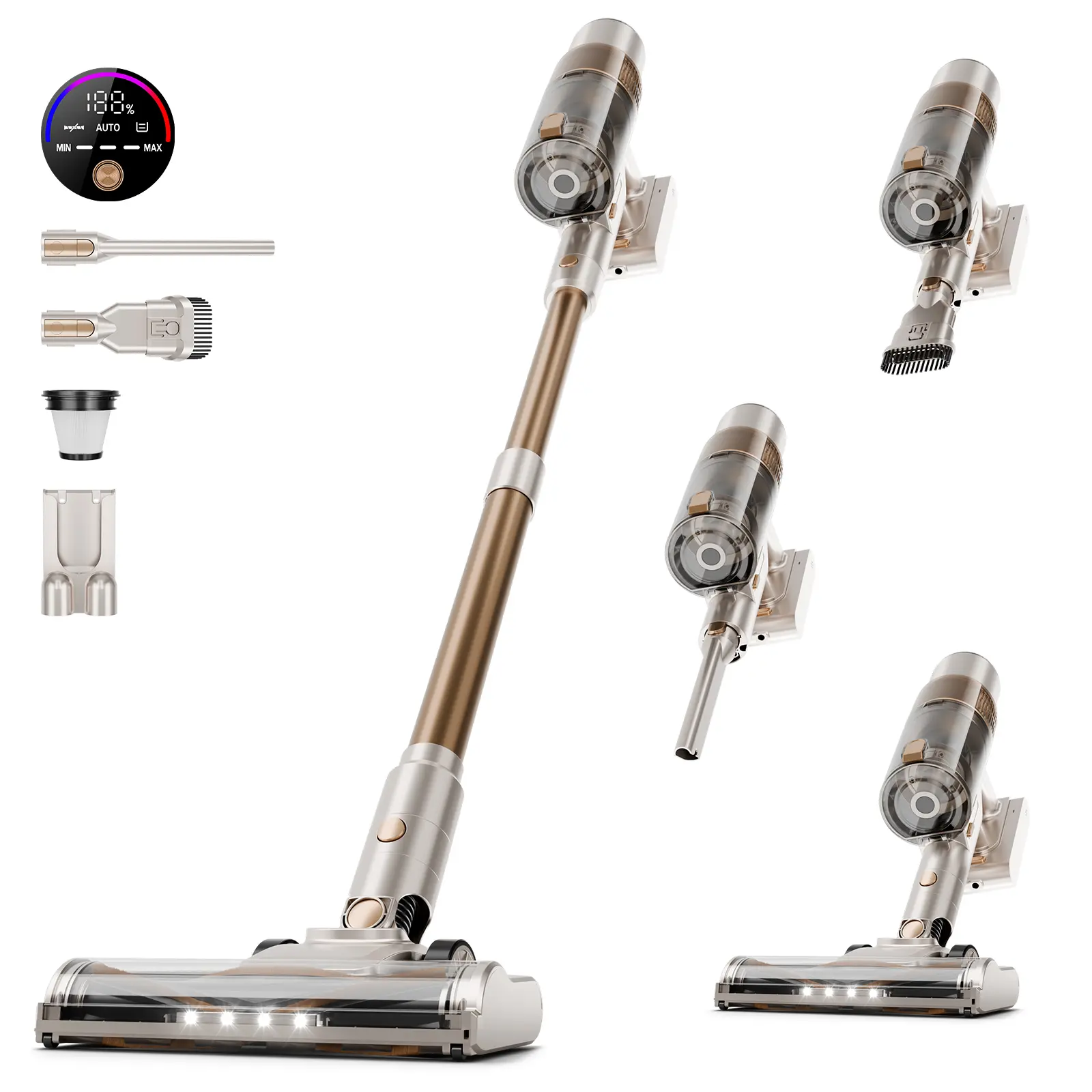 Vacuum Cleaner Self-Standing Touch Screen with LED Headlights Hard Floor & Pet Hair, Multi-Accessories & Long Runtime