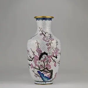 White Cloisonné Vase | Cherry Blossom Enamel | Floral | Vintage | Chinese