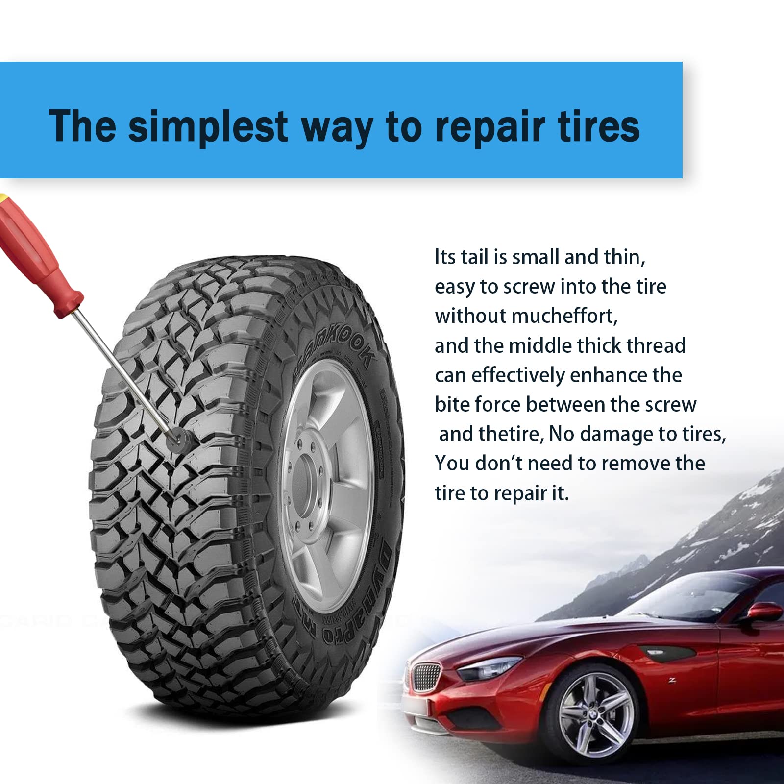 60PCS Tire Repair Rubber Nail Kit, Vacuum Screw In Tire Plugs, Fast Self-Service Wheel Nail Plug Repair Kits, Suitable for Car, Motorcycle, Truck, Tractor Tire Puncture Repair