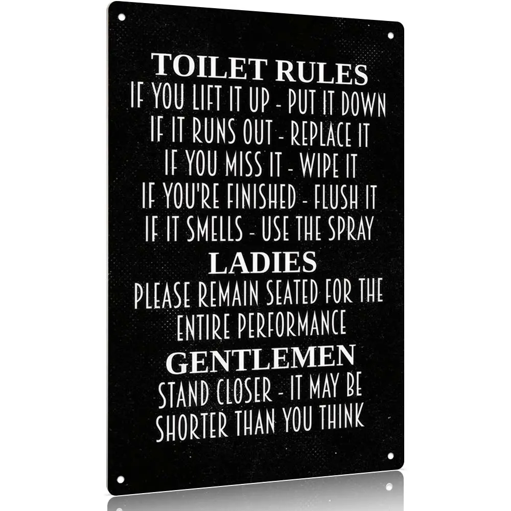 12x8 in Rust-Proof Durable Aluminium Metal Sign, Humorous Restroom Plaque, Easy-Install Funny Bathroom Decor Photo Prop Gift - "Toilet Rules: Ladies Remain Seated, Gentlemen Stand Closer", 12X8 Inches, Humorous Plaque