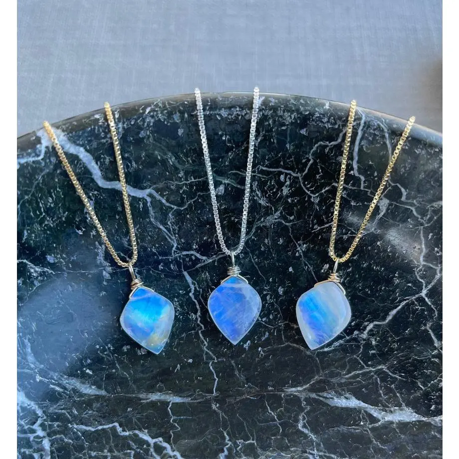 Rainbow Moonstone Gemstone Pendant Necklace