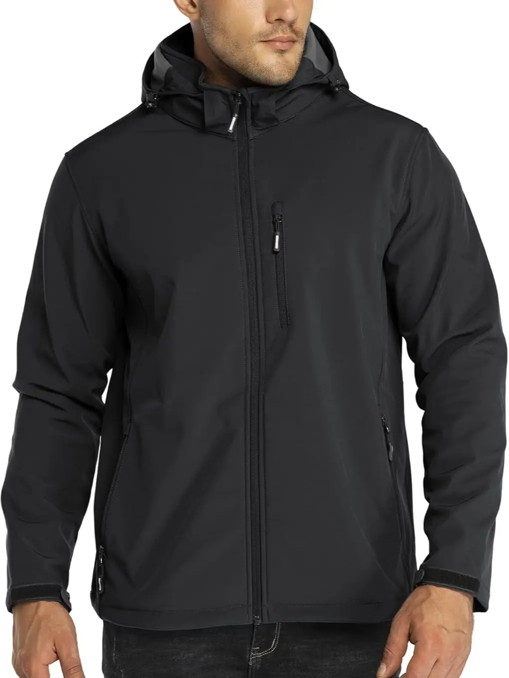 Outdoor Ventures Men's Lightweight Softshell Jacket Fleece Lined Hooded Water Resistant Winter Hiking Windbreaker Jackets autumn clothing hood windproof