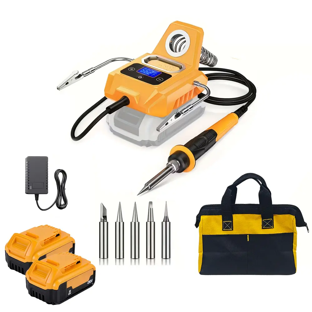 Portable wireless welder suitable for 20V max batteries — includes welding machines, fast heating, digital LCD display, compact design, 6 welding tips and manual; ideal for DIY, electronics repair, wire soldering (battery not included); Father’s Day gift.