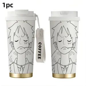 1pc 18oz "One Piece Luffy Line Art" Insulated Tumbler with Straw | Minimalist Luffy Sketch Print | Anime Aesthetic | Double Wall Vacuum Insulation | Leakproof Lid with Straw & Wrist Strap | Perfect Gift for One Piece Fans, Anime Lovers