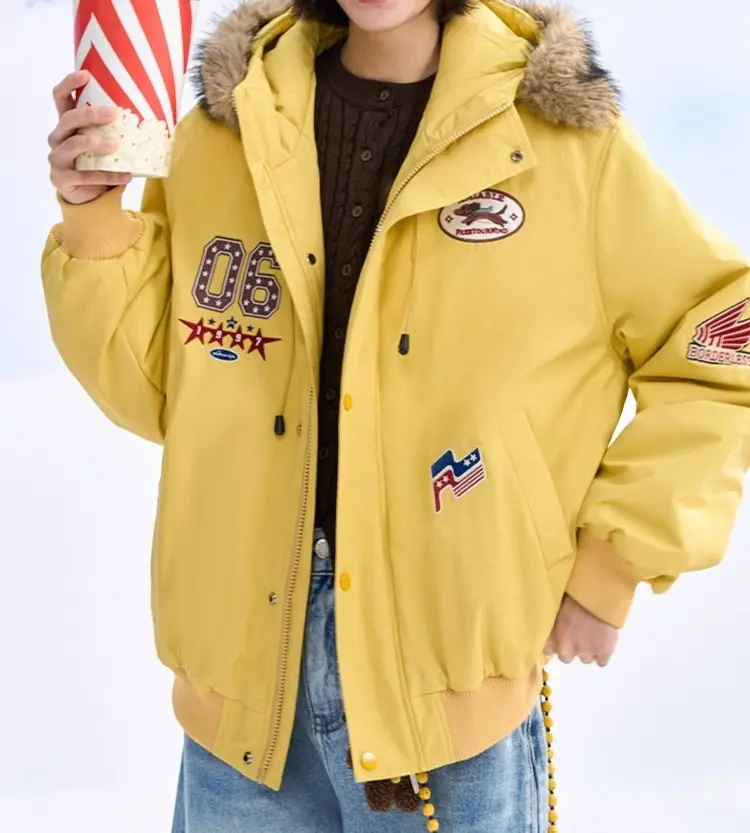 F426 Official Store Retro Hooded Fur-Collar Parka Padded Bomber