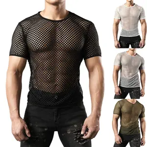 Men's Mesh Fishnet Fitted Short Sleeve Muscle Top