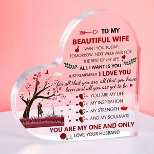 Acrylic Heart Keepsake for Wife, Romantic Gift with Love Sayings, Perfect for Birthdays & Anniversaries, From Husband, Heart Plaque