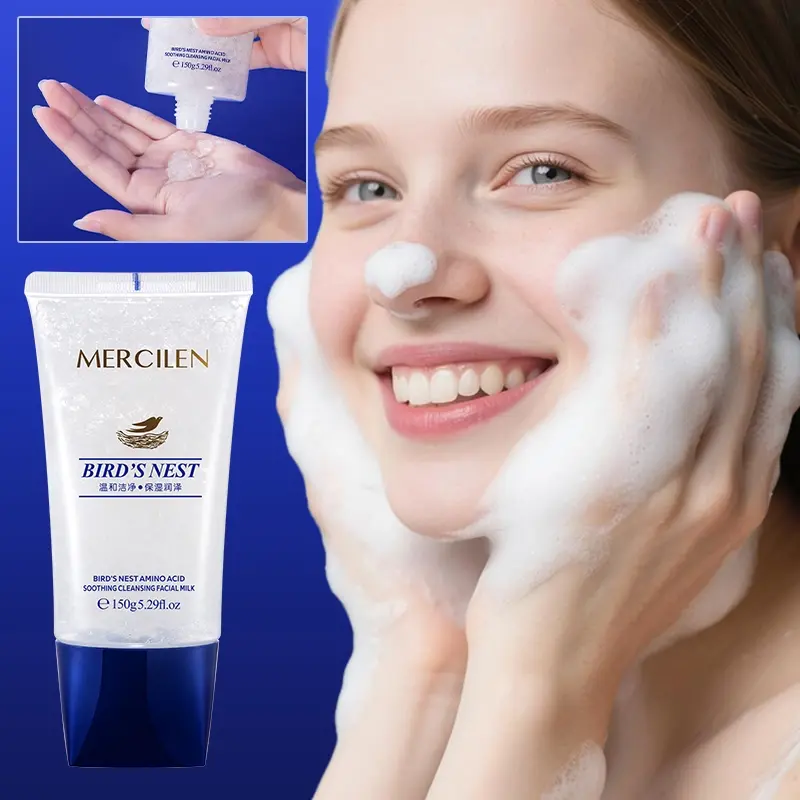 Mercilen Amino Acid Cleansing Milk Facial Cleanser 150g, Soft Texture & Fine Foam, Gentle Cleaning for Oily Skin, Hydrating Pore Cleanser, Daily Face Wash for Men & Women