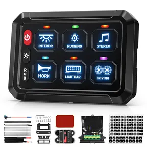 6 Gang Switch Panel with APP, RGB Backlit Touch Switch, Toggle/Momentary/Strobe Pulse Modes, 6-Level Dimming, 12-24V Waterproof Multifunction Switch Box for Car Truck Boat RV Offroad