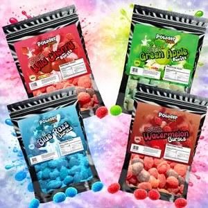 PowderPops 4-Pack Sour Gusher Bursts - Wild Cherry 6OZ + Green Apple 6OZ + Blue Razz 6OZ + Watermelon 6OZ - 24 Ounce Bundle - Viral Fruit Snack Candy