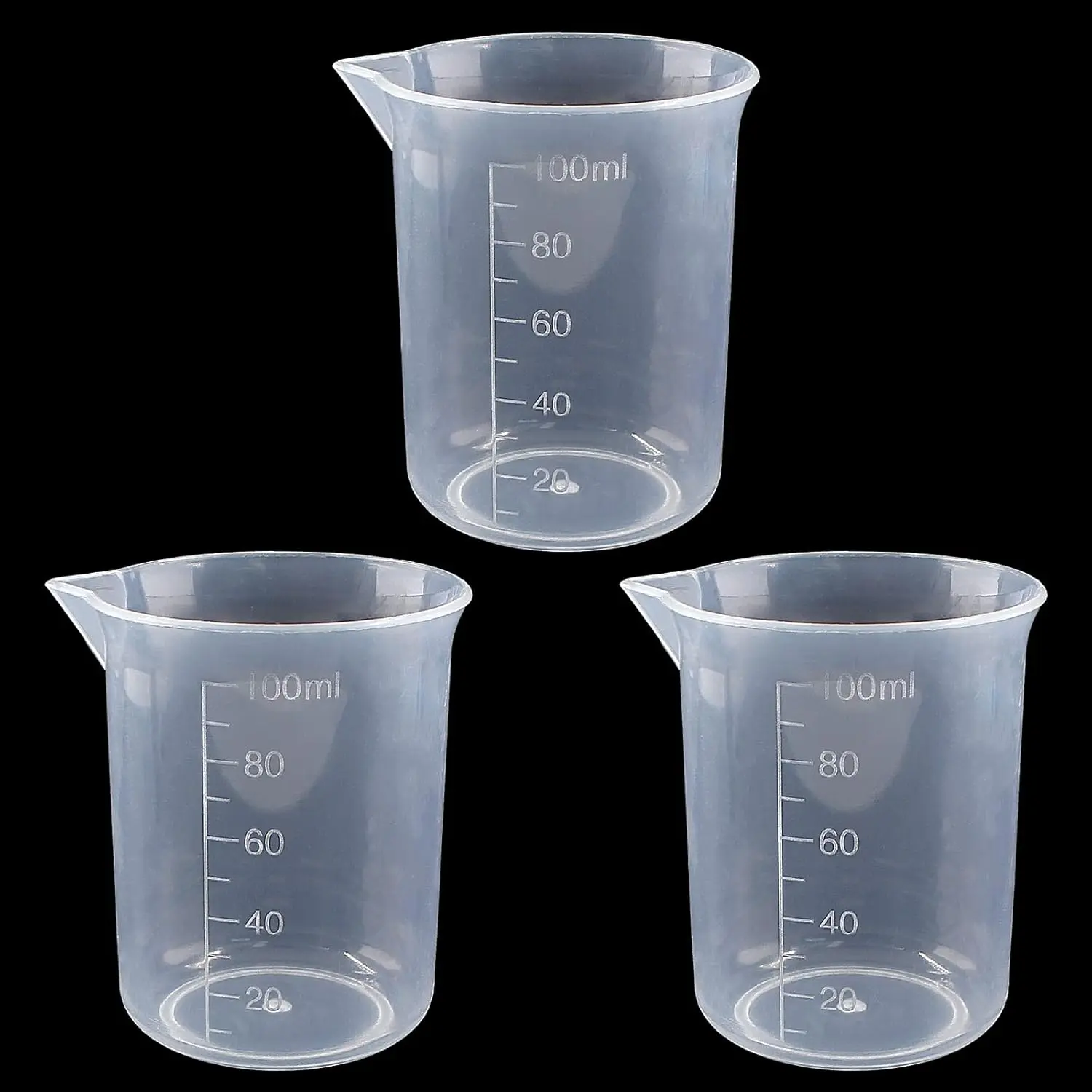3-Pack 100ml/3.4oz Transparent PP Plastic Graduated Beakers, Kitchen & Lab Measuring Mixing Cups