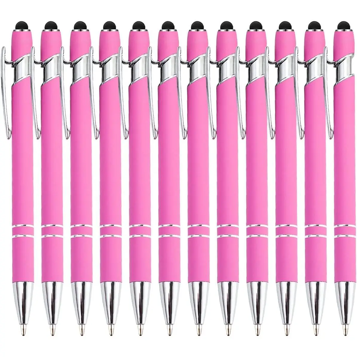 12 count Pink Ballpoint Pen with Stylus Tip, 2 in 1 Stylus Stylish Pen,  Metal Stylus Pen for Touch Screens, Black Ink, 1.0 mm Medium Point(12 PCS Pink)