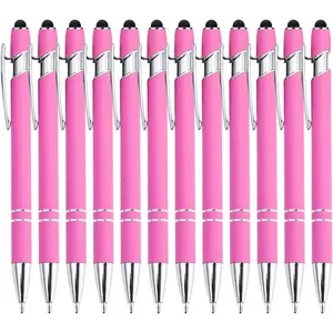 12 count Pink Ballpoint Pen with Stylus Tip, 2 in 1 Stylus Stylish Pen,  Metal Stylus Pen for Touch Screens, Black Ink, 1.0 mm Medium Point(12 PCS Pink)