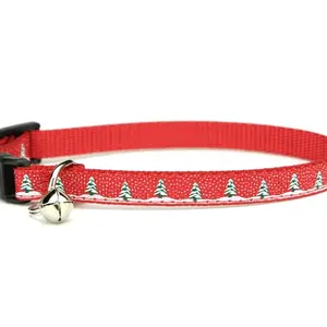 Christmas Cat Collar -  Snowy Trees - Breakaway Safety Cat Collar - Kitten Collar - Holiday cat collar - Winter collar - Snowy Cat collar