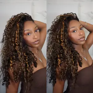 [WEAR GO HALF WIG] ISEE HAIR Wear Go 1B/30 Highlight Half Wig Burmese Curly Invisible Hairline Glueless Human Hair Wigs With Drawstring Seamless Flip Over Wig Natural Look Beginner Friendly New In,summerwins