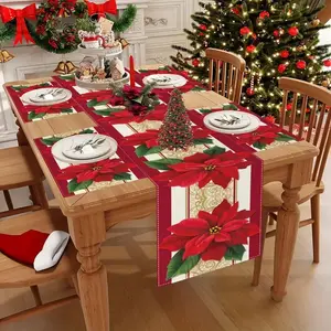 Watercolor Christmas Tablecloth Set, 5-Piece/7-Piece Napkin & Placemat Set, Indoor Outdoor Dining Decor, Holiday Party Decoration