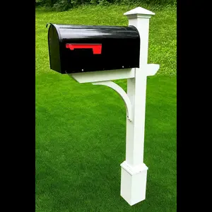 The Argonne Aluminum Mailbox System with Large Black Mailbox and White Metal Post Included
