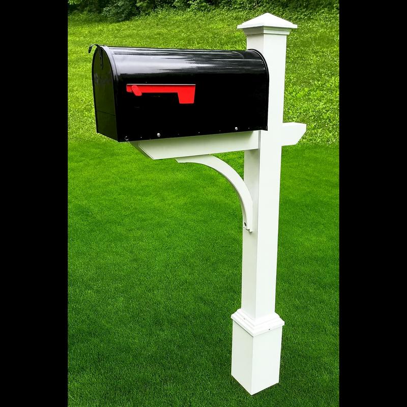The Argonne Aluminum Mailbox System with Large Black Mailbox and White Metal Post Included