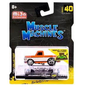 Muscle Machines 1972 Chevrolet C-10 Pickup Truck 1/64 Diecast Model Car Orange and White Display Stand