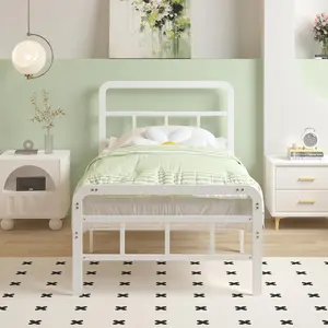 14 Inch White  XL Bed Frames with Headboard and Footboard, Heavy Duty Bed Frame  XL with Underneath Storage, No Box Spring Needed, Easy Assembly