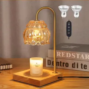 Candle Warmer Lamp, Flower Amber Shape Wax Lamp, Electric Candle Lamp with Timer, Christmas Dimmable Wax Melt Warmer with 2 Bulbs
