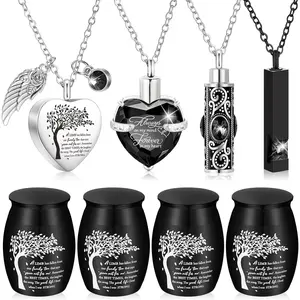 Set of 8 Small Urns for Human Ashes Cremation Urns Keepsake Ash Holders Family Tree Memorial Heart Locket Waterproof for Adults Women Men Loved Ones(Black)
