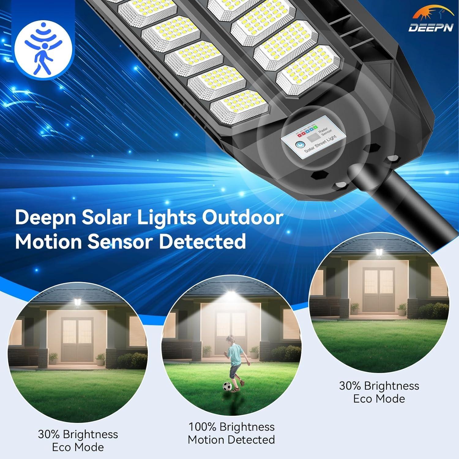 Solar Street Lights Outdoor, Solar Lights Outdoor Waterproof with Motion Sensor and Remote Control, Parking Lot Light Dusk to Dawn Security Flood Light for Yard, Garden