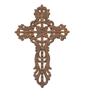 Sungmor Cast Iron Cross Wall Decor, Ornate Metal Wall Art, Vintage Decorative Outdoor Hanging Cross, Rustic Religious Wall Sculpture Farmhouse Home Decor
