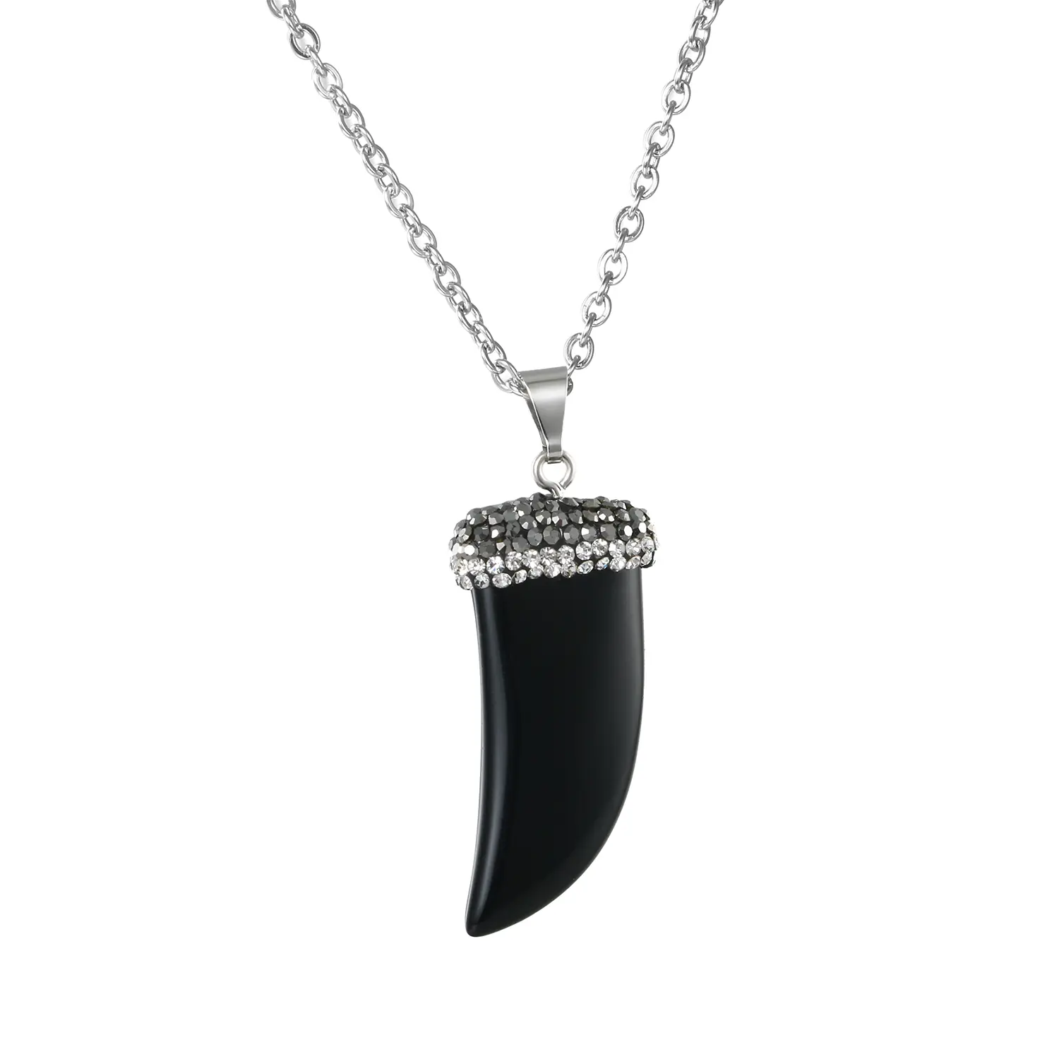 OIDEA Men's & Women's Animal Shape Wolf Fang Pendant Necklace - Stainless Steel, Imitation Black Onyx, Rhinestone Gothic Punk Gothic Necklaces, Animal Shape Necklaces