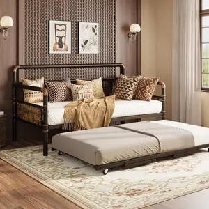 Foldable Metal Platform, Twin Size Pop Up Trundle Day Bed Frame with Lockable Casters,Sturdy Metal Stand-Up Trundle Bed Frame, Steel Slat Support for Living Room