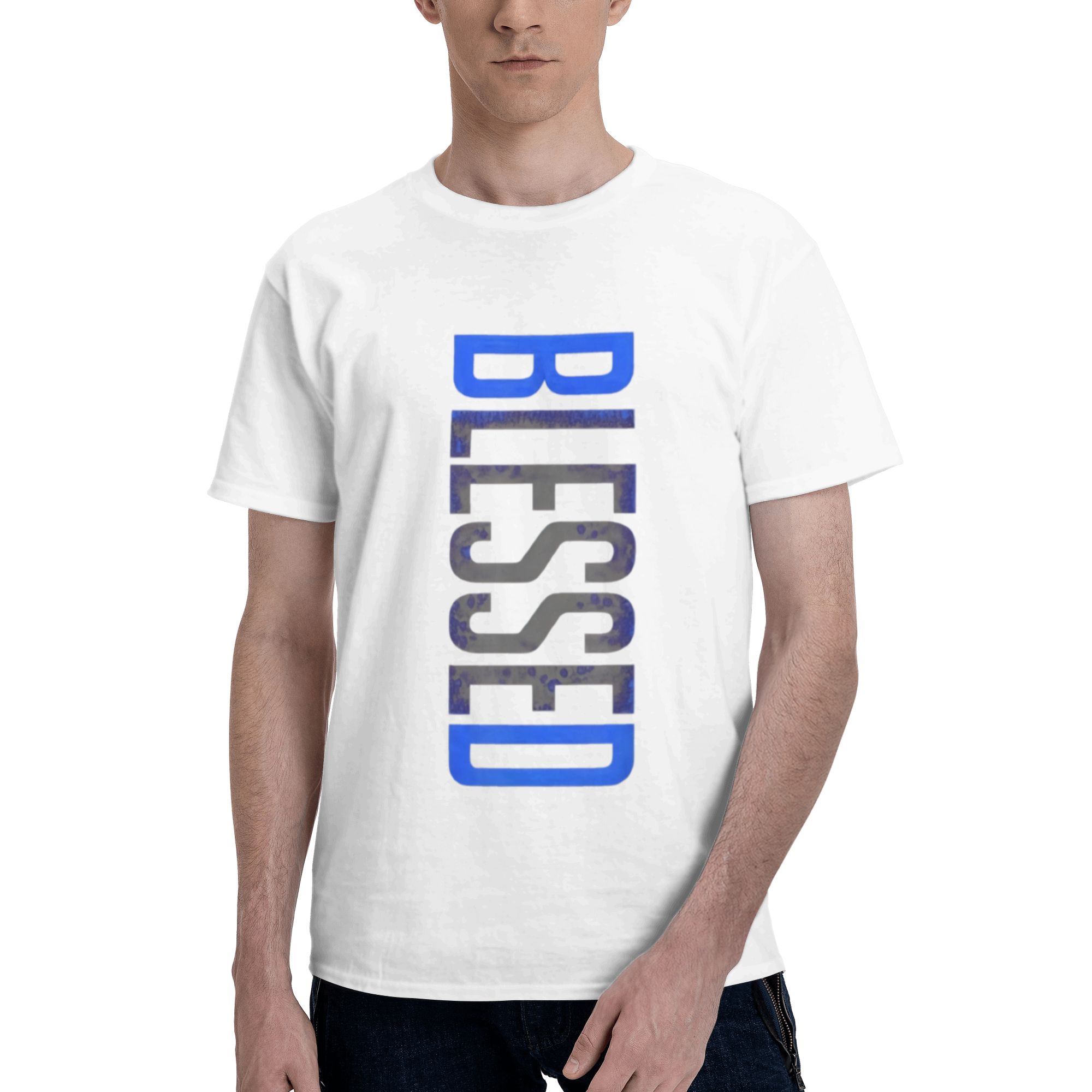 Urban Streetwear Blessed T-Shirt Men's Black Gradient Print Casual Daily Tee