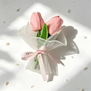 Tulip Mini Bouquet Mother's Day Gift, Elegant Pearl Net Packaging, Long-Lasting Artificial Flowers, Perfect for Daily and Festival Gifts, Decorative Artificial Flowers