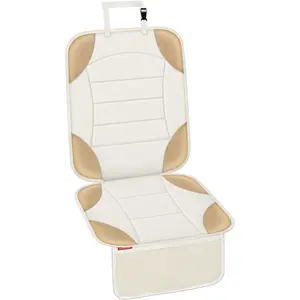 Car Seat Protector for Child Car Seat-Waterproof Non-Slip Leather Mat with 2 Mesh Pockets, Universal Seat Cover for Baby, Pets & Vehicles (1-Pack, Off-White)