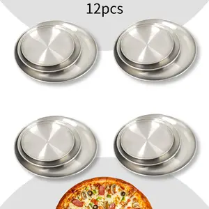 12pcs Stainless Steel Reusable Plates - Ideal For Outdoor Picnic, BBQ, Camping & More, Dishwasher - Friendly