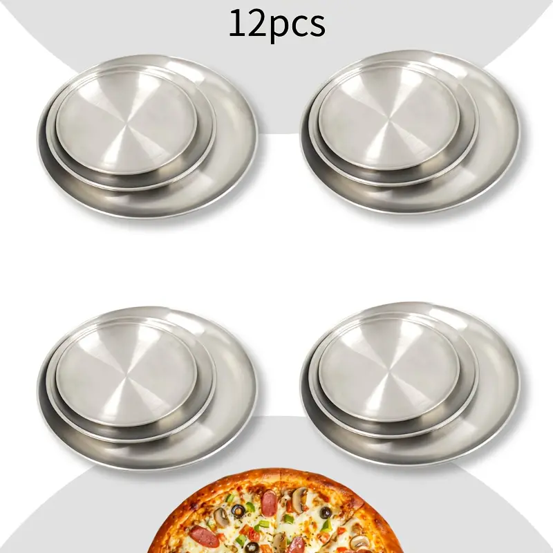 12pcs Stainless Steel Reusable Plates - Ideal For Outdoor Picnic, BBQ, Camping & More, Dishwasher - Friendly