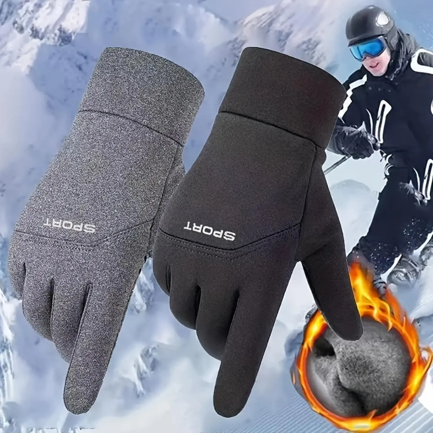Winter Gloves with Touchscreen Compatibility, Warm & Windproof & Waterproof Hand Gloves for Skiing, Cycling and Driving, Outdoor Sports Gloves for Men