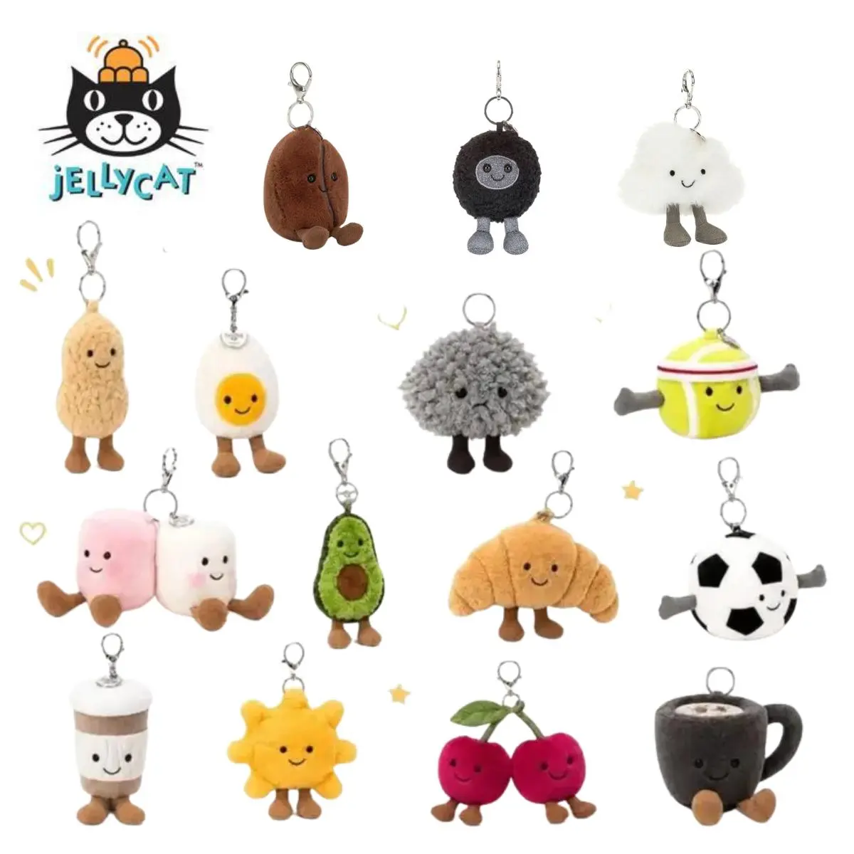 Jellycat Collectible Plush Keychain - Cute Animal or Food-Themed Soft Charm, Hanging Pendant Gift for Backpacks, Car Keys Aesthetic Keychain Cute Keychain Accessory