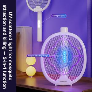 Foldable Electric Mosquito Fly Swatter 2700V Rechargeable Handheld Bug Zapper Racket Insect Killer with 3-layer Mesh Type-C Charging Cable for Indoor Outdoor Pest control