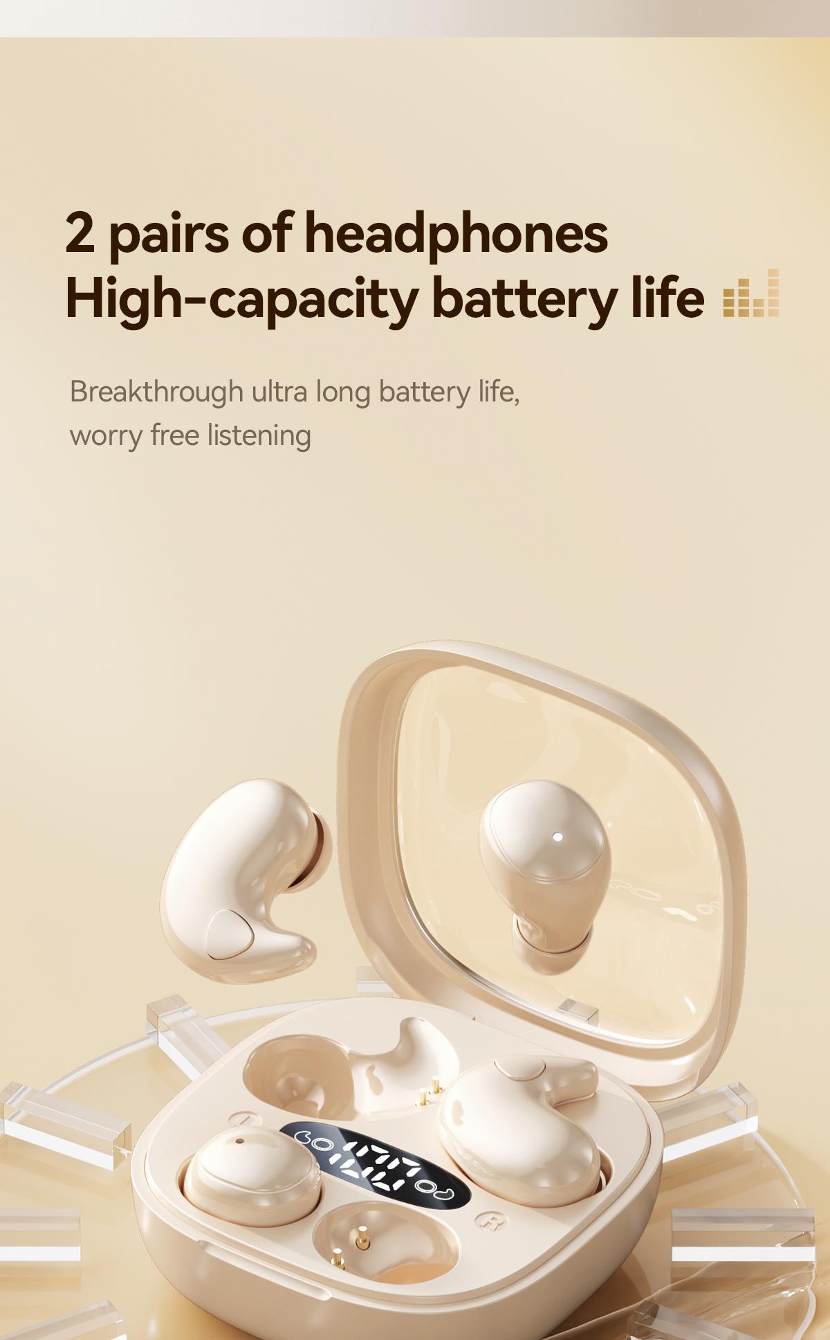 Chengruida M126 HiFi Quality 2 Pairs Wireless Earbuds, Ultra Thin Mini No Ear Pressure Side Sleep, Noise Reduction Call Long Battery Life