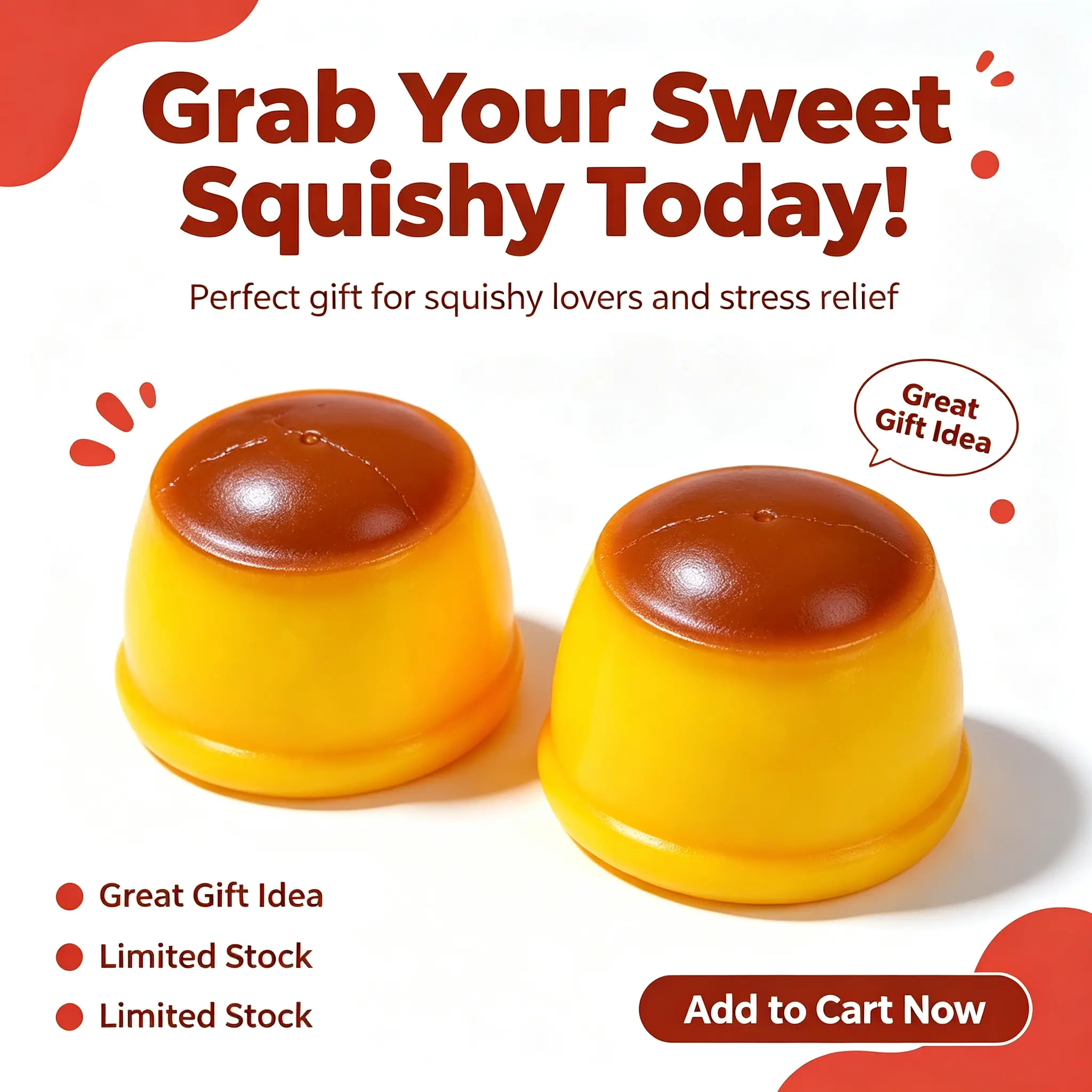 [US Fast Ship] Handmade Caramel Pudding Taba Squishy Toy | Crunchy Bead Filled Non Rebound Silicone Dessert For ASMR Anxiety Relief | Cute Realistic Food Stress Ball Office Desk Fidget Tool For Adults ADHD Focus | Trending Tiktok Sensory Gift Idea