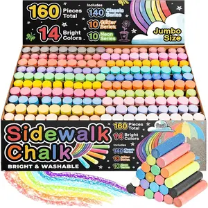 160 PCS Sidewalk Chalk for Kids - 14 Colors, 10 Glitter, 10 Neon Non-Toxic Washable Jumbo Chalks - Bulk Set of Outdoor Paint for Kids and Toddlers - Chalkboard Toys - Big Bucket Chalk for Party