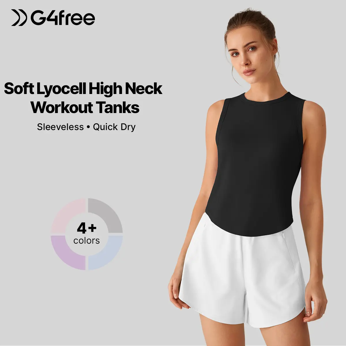 G4Free Women's High Neck Workout Tank Tops - Curved Hem Sleeveless Athletic Tank Tops, Casual Relaxed Fit Workout Apparel for Gym, Running Sport Activewear