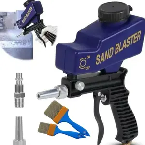 Blue Sandblasting Gun Set with Brushes 2 & 3, Professional Abrasive Blaster Tool Kit for Cleaning Surfaces, Durable Design for Efficient Use