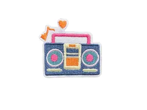 Retro Pink & Blue Boom Box Embroidered Patch