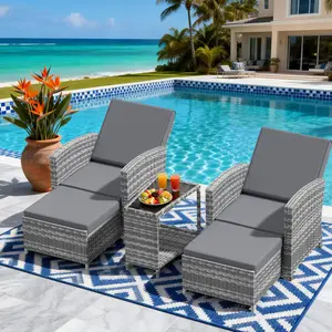 3-Piece Outdoor Wicker Chaise Lounge Set, Infinite Position Adjustable Backrest, Removable Cushion & Glass Side Table – Perfect for Yard, Garden, Backyard