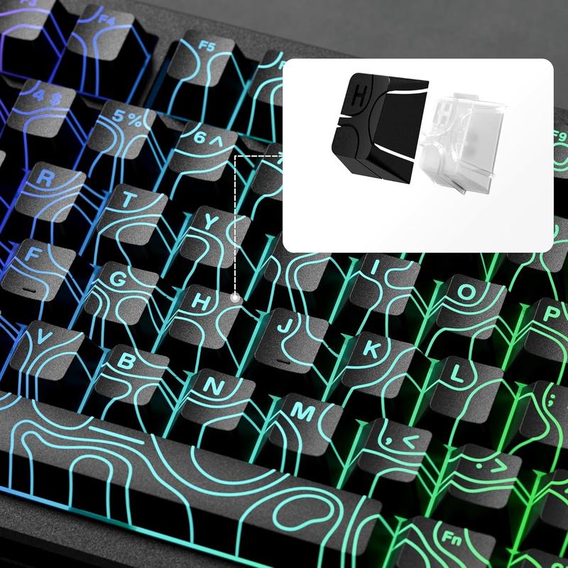 Womier PBT Keycaps,Topographic Shine Through Cherry Profile Keycap for All US Layout Mechanical Keyboard