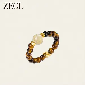 ZEGL 14K Gold-Plated Money Ring - Tiger's Eye: A healing crystal bead jewelry piece that brings fulfillment and protection, hypoallergenic, unisex, perfect for Christmas, Mother's Day, Father's Day, Valentine's Day, birthdays, and anniversaries