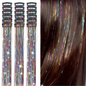 Beautiful Wig Clips Cross-Border Laser Golden Thread 18pcs Set Tinsel Hair Colorful Shiny Golden and Silvery Thread Gift Box BB Clips Single Card Hair Extensions Christmas Gift