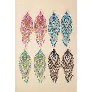 Nancy Western Inspired Seed Beaded Fringe Dangle Earrings